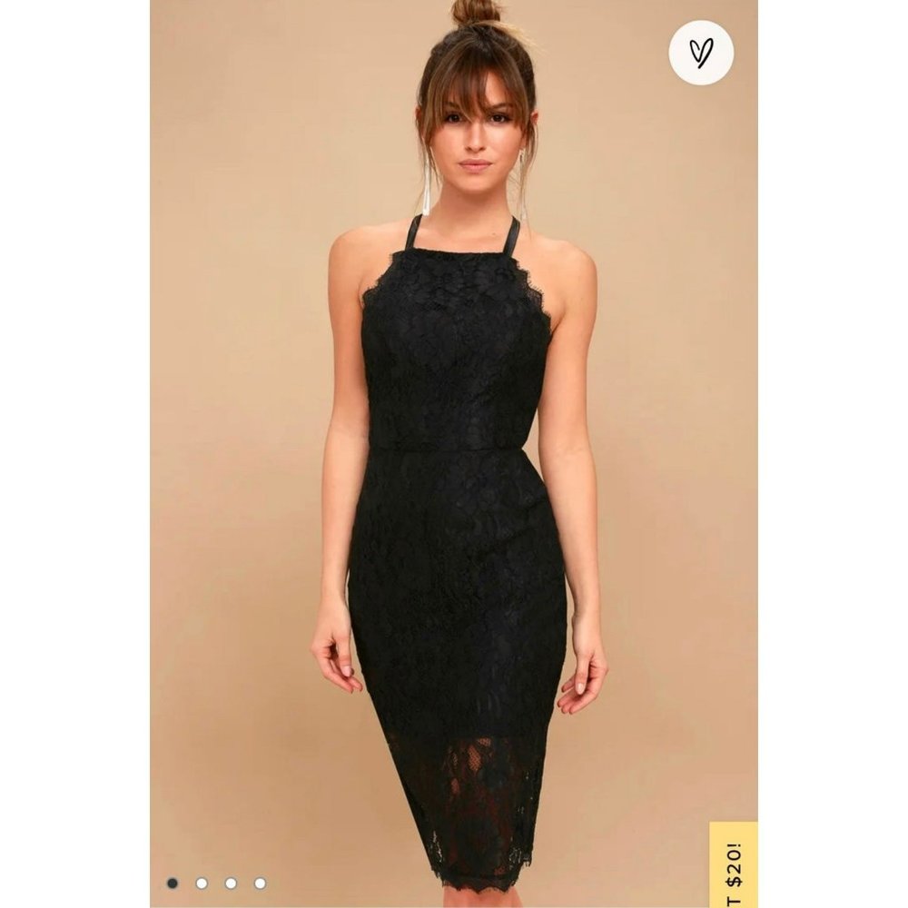 Lulus Wishful Wanderings Black Lace Bodycon Midi Dress Size XL